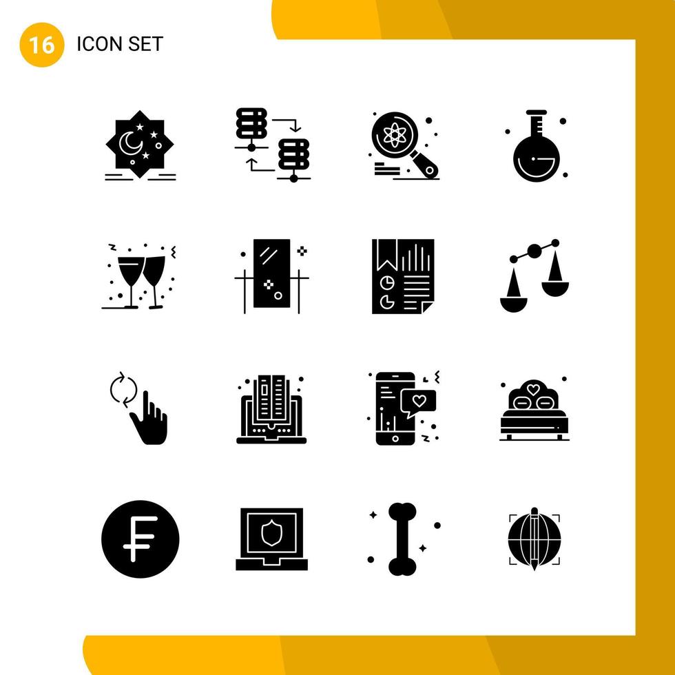 16 Icon Set Solid Style Icon Pack Glyphensymbole isoliert auf weißem Hintergrund für responsive Website, die kreativen schwarzen Icon-Vektorhintergrund entwirft vektor