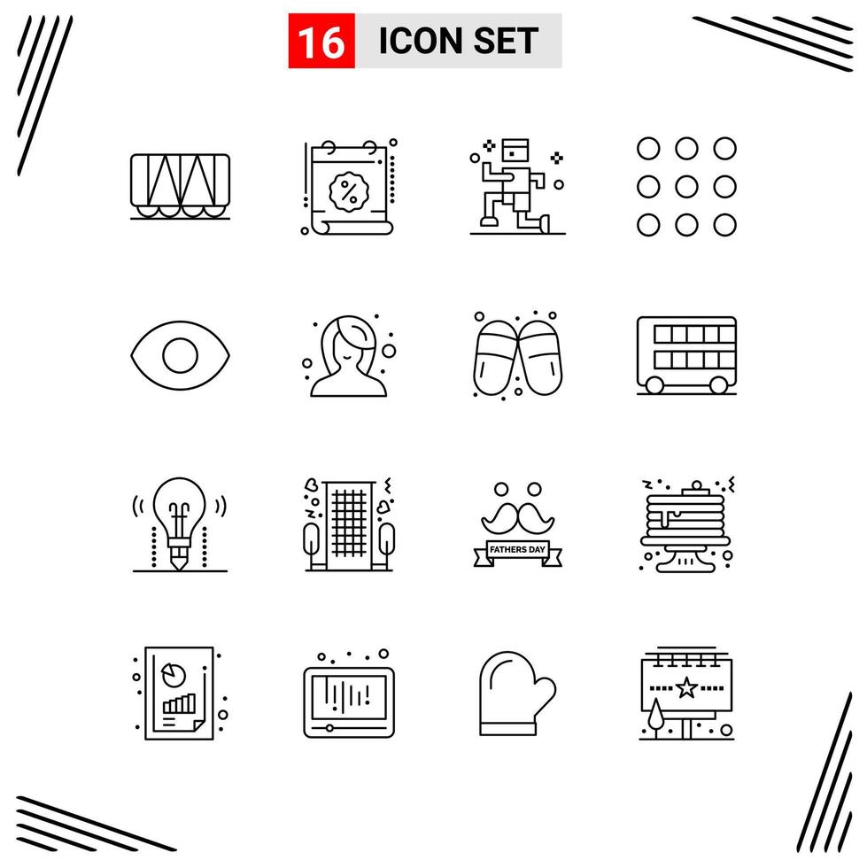 16 ikoner linje stil rutnät baserad kreativ översikt symboler för hemsida design enkel linje ikon tecken isolerat på vit bakgrund 16 ikon uppsättning kreativ svart ikon vektor bakgrund