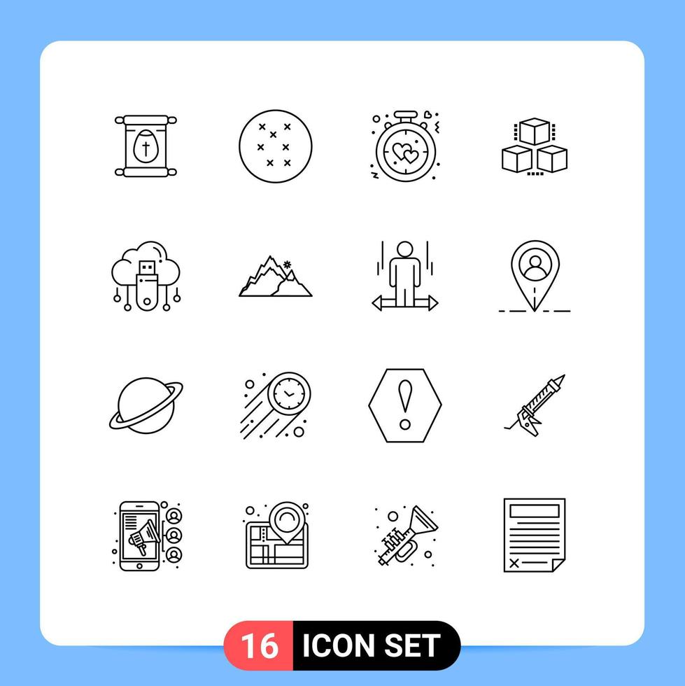 uppsättning av 16 modern ui ikoner symboler tecken för moln data kärlek uSB datoranvändning redigerbar vektor design element