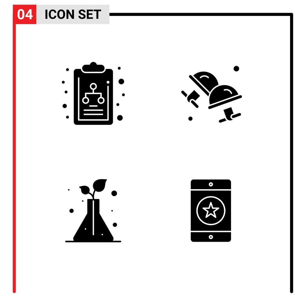 solides Glyphenpaket mit 4 universellen Symbolen von Diagrammbäumen Manschettenschmuckgeräten editierbare Vektordesign-Elemente vektor