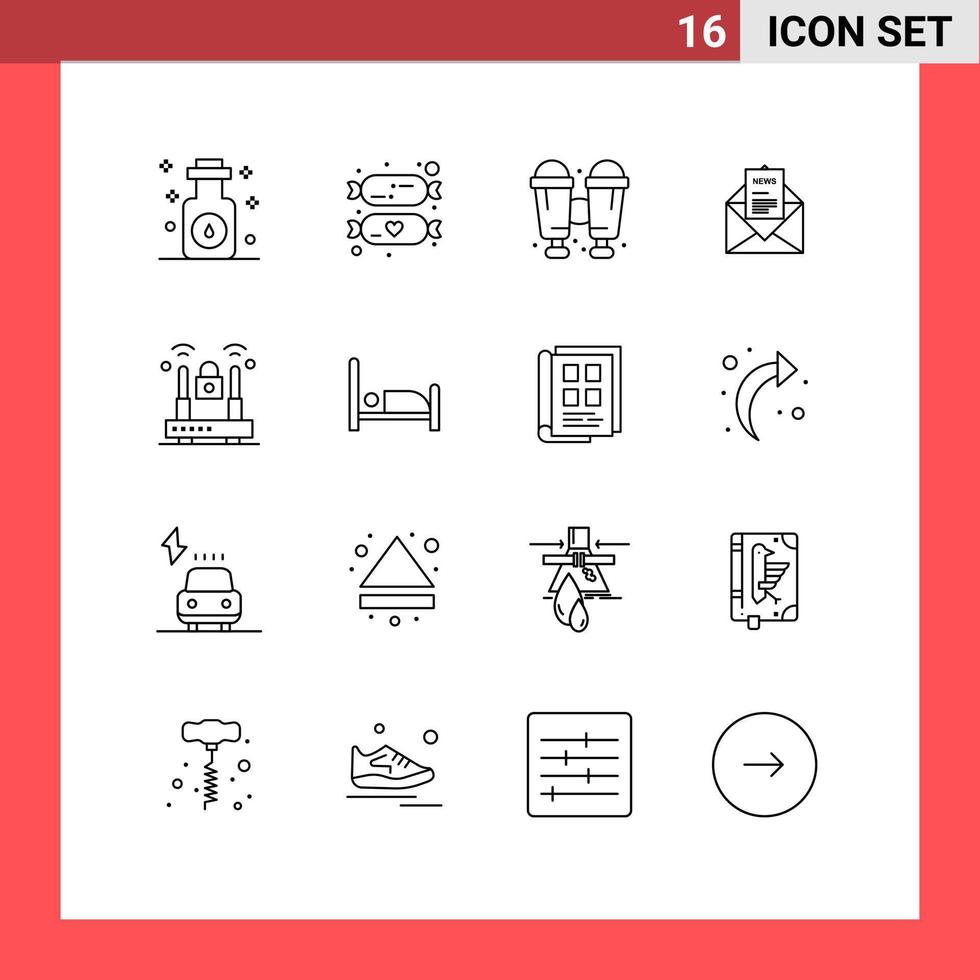 universell ikon symboler grupp av 16 modern konturer av internet brev kikare motsvarande e-post redigerbar vektor design element
