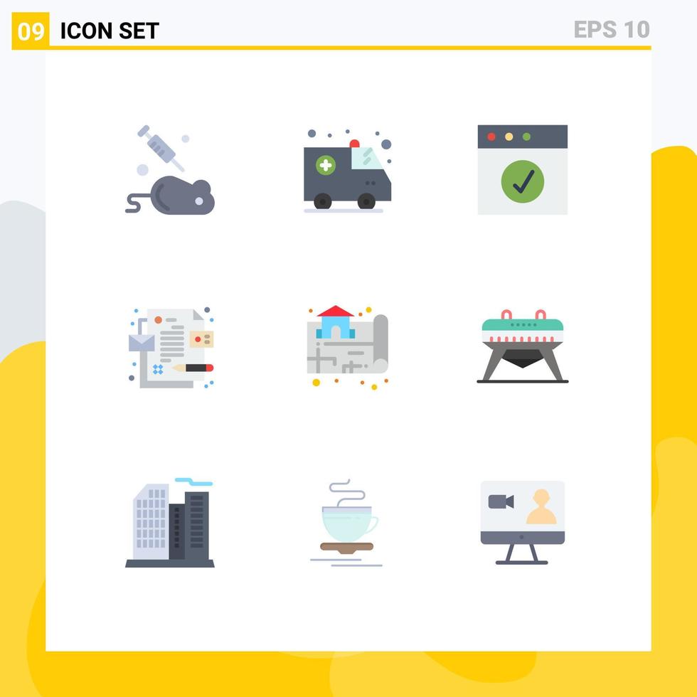mobile schnittstelle flacher farbsatz von 9 piktogrammen der gymnastikkarte vollständige standort-id editierbare vektordesignelemente vektor