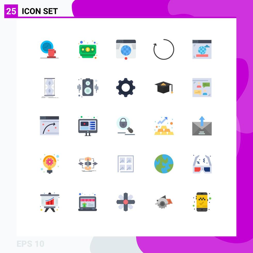 redigerbar vektor linje packa av 25 enkel platt färger av internet rotera klot medurs hemsida redigerbar vektor design element