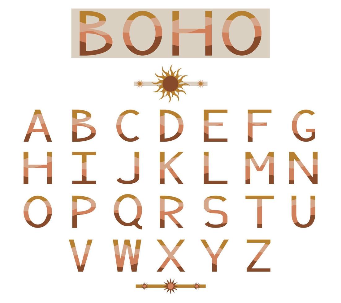 ein modernes Boho-Wellenalphabet aus Großbuchstaben. perfekt für Poster, Werbung, Motivationskarten, Grußkarten, kreative Schriftarten. vektor