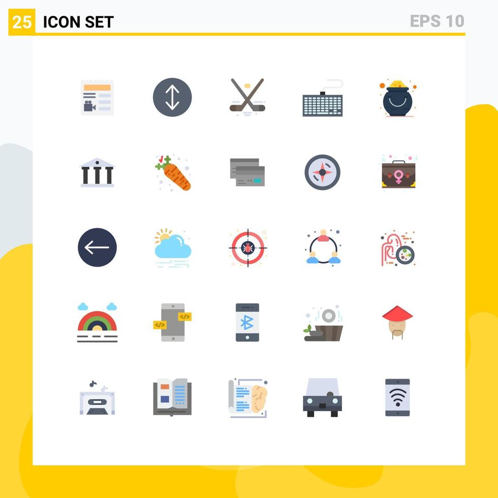 Aktienvektor-Icon-Pack mit 25 Zeilenzeichen und Symbolen für Glück, Glück, Hockey, Typ Tastatur, editierbare Vektordesign-Elemente vektor