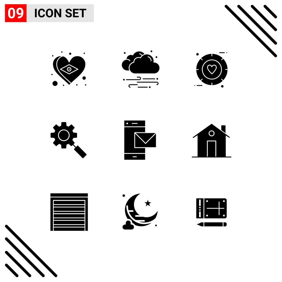 9 kreative Symbole, moderne Zeichen und Symbole der Nachrichteneinstellung, Liebesausrüstung, Suche, editierbare Vektordesign-Elemente vektor