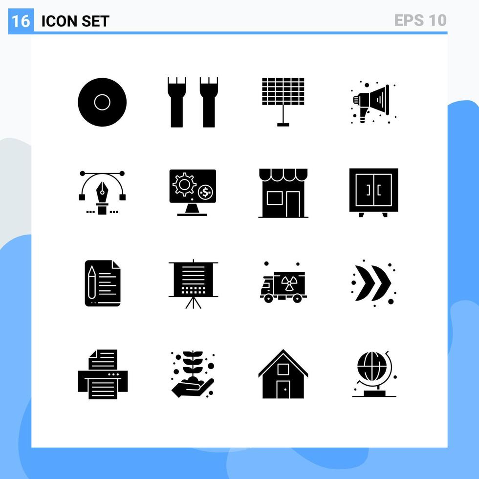 16 universell fast glyf tecken symboler av generator text eco penna högtalare redigerbar vektor design element