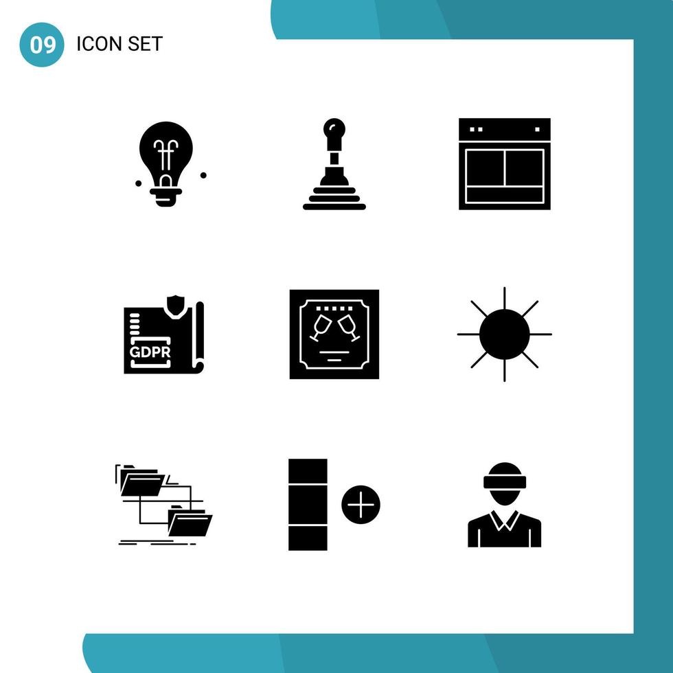 satz von 9 modernen ui-symbolen symbole zeichen für umschlagschutz-site-seite gdpr editierbare vektordesignelemente vektor