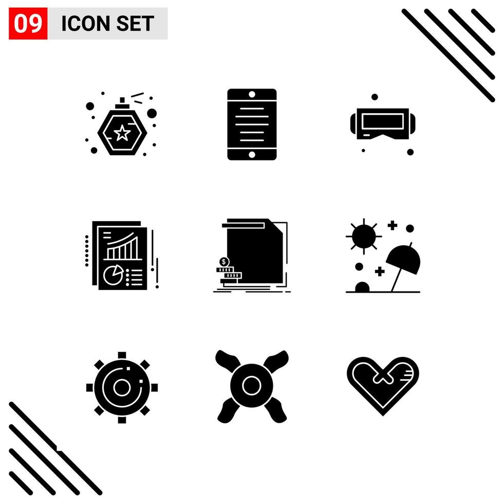 Pixel perfekter Satz von 9 soliden Symbolen Glyphen-Icon-Set für Website-Design und mobile Anwendungen Schnittstelle kreativer schwarzer Icon-Vektor-Hintergrund vektor