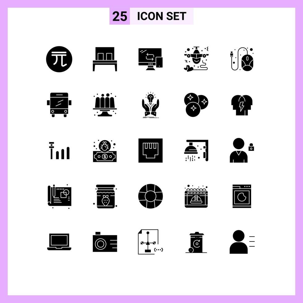 satz von 25 modernen ui-symbolen symbole zeichen für liebe fliegen schlaf flug transfer editierbare vektordesignelemente vektor