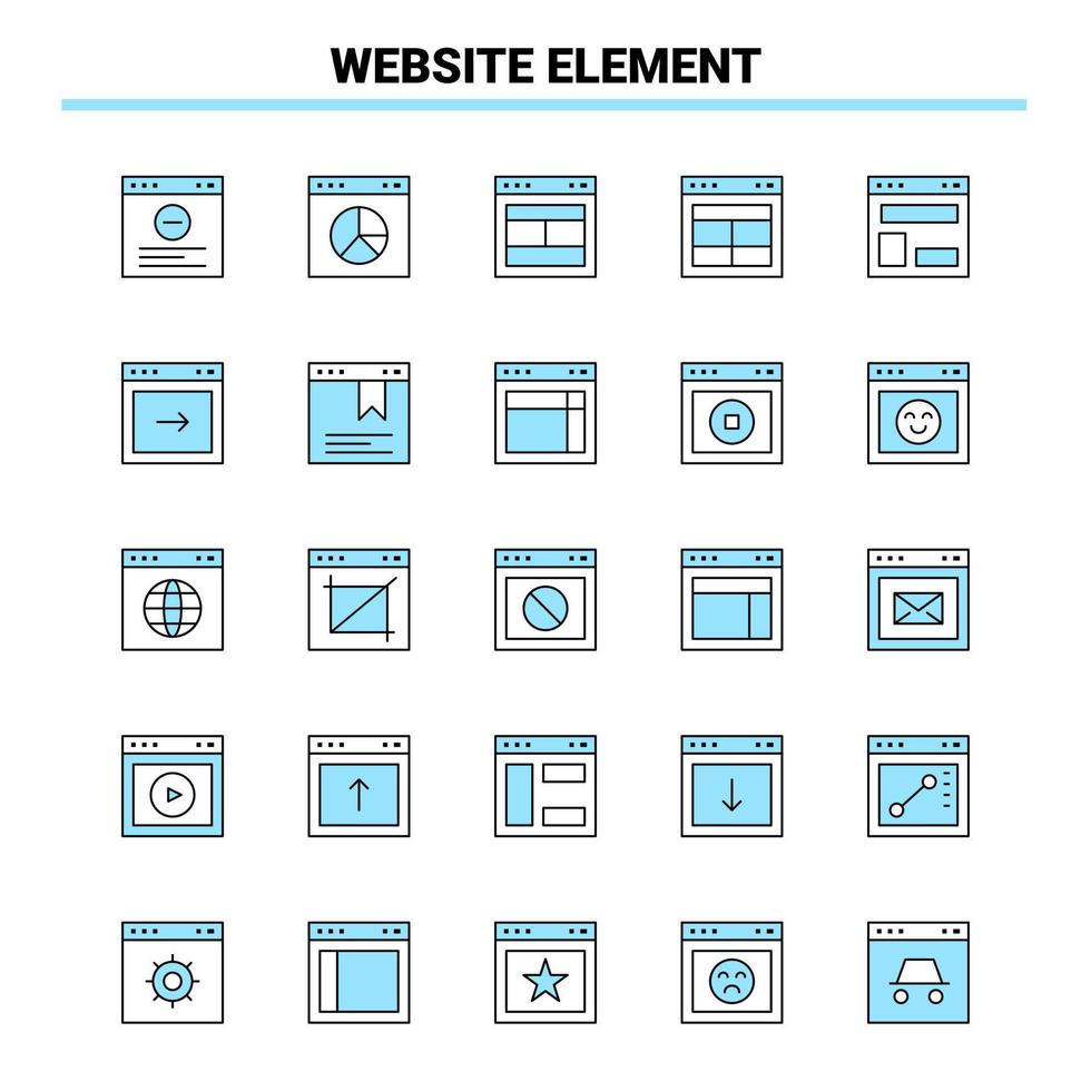 25 Website-Element Schwarz-Blau-Icon-Set kreatives Icon-Design und Logo-Vorlage kreativer schwarzer Icon-Vektor-Hintergrund vektor