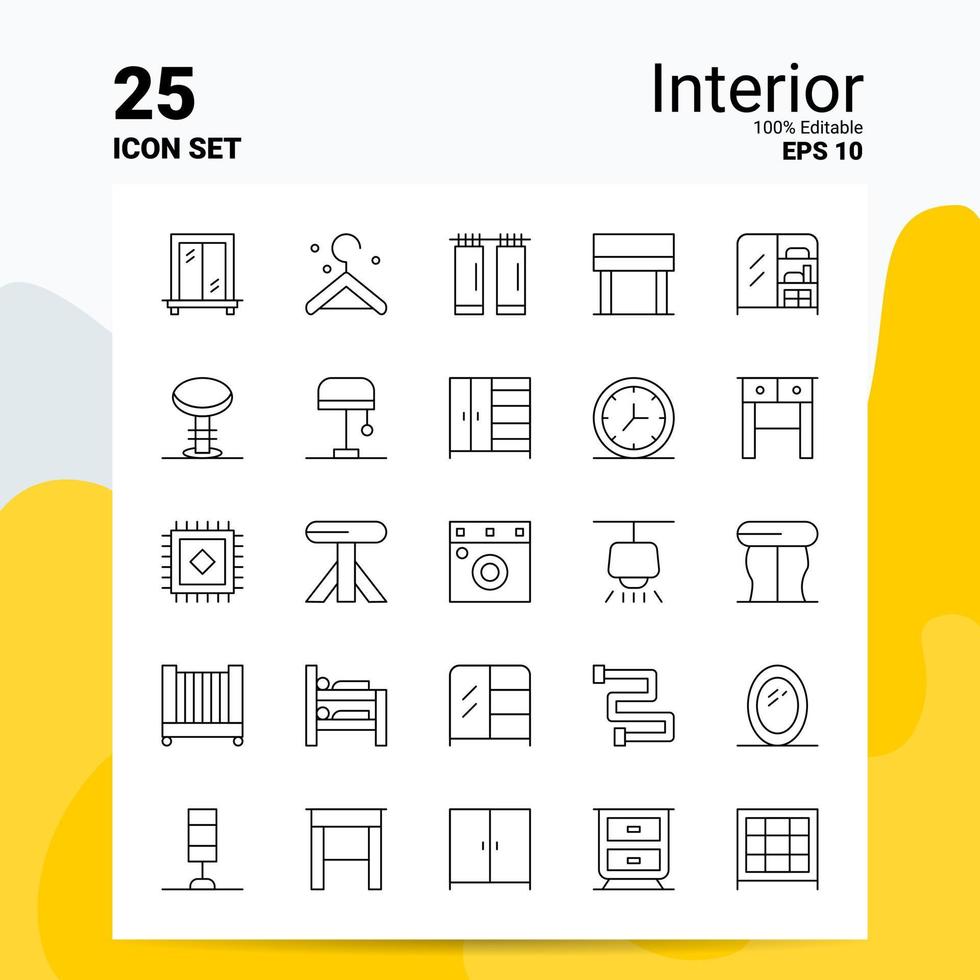 25 Interieur-Icon-Set 100 bearbeitbare Eps 10 Dateien Business-Logo-Konzept-Ideen-Line-Icon-Design vektor