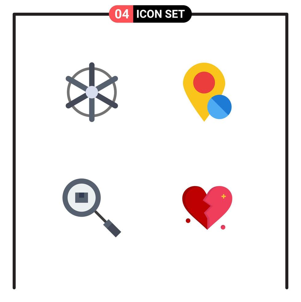 4 platt ikon begrepp för webbplatser mobil och appar båt låda hjul markör hitta redigerbar vektor design element