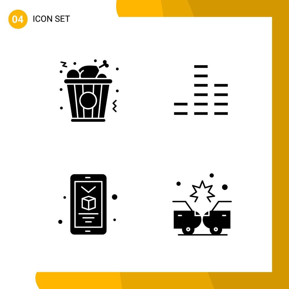 4 Icon Set Solid Style Icon Pack Glyphensymbole isoliert auf weißem Hintergrund für reaktionsschnelle Website, die kreativen schwarzen Icon-Vektorhintergrund entwirft vektor