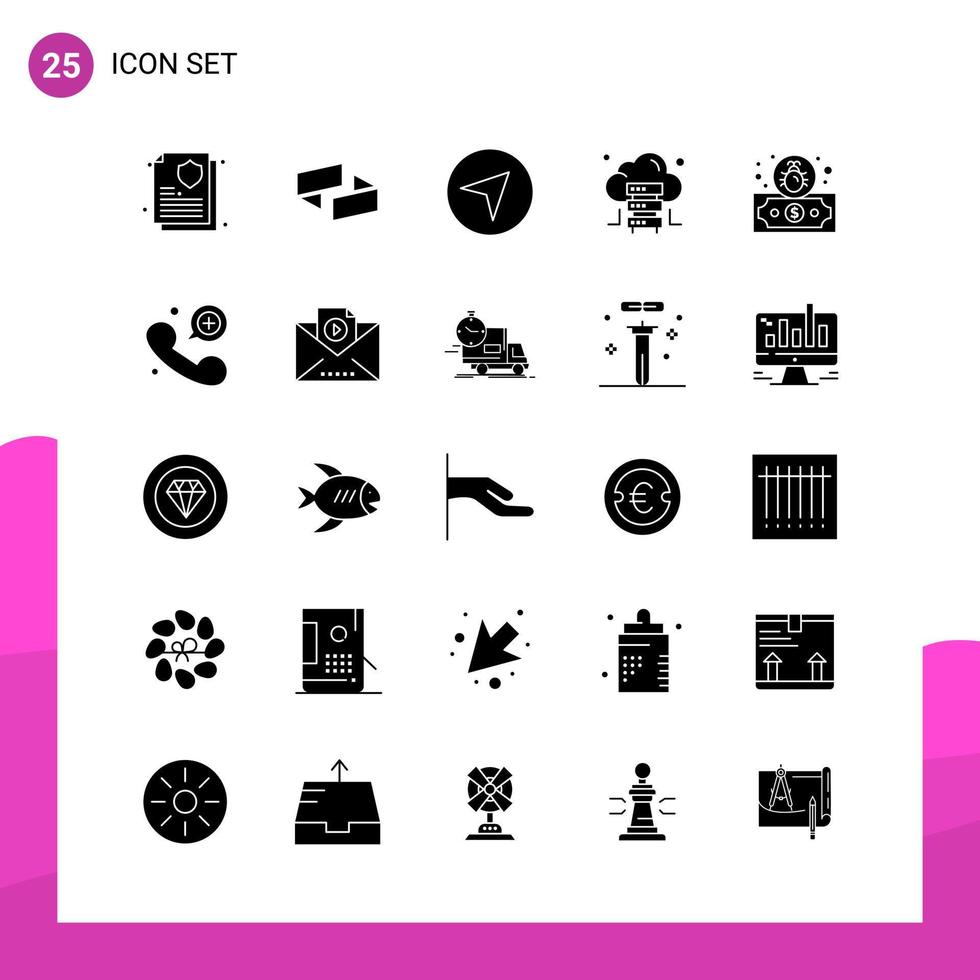 Glyphen-Icon-Set Packung mit 25 soliden Icons isoliert auf weißem Hintergrund für responsives Website-Design Print und mobile Anwendungen kreativer schwarzer Icon-Vektor-Hintergrund vektor