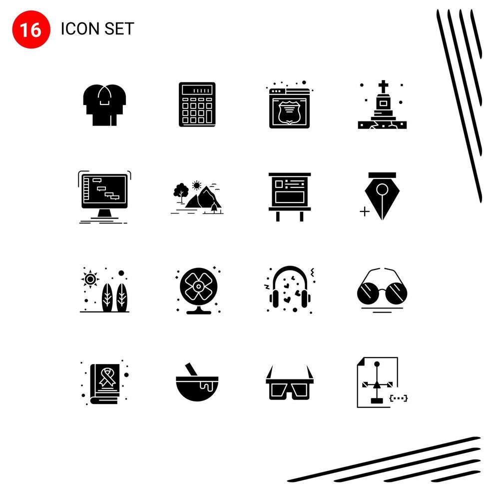 Aktienvektor-Icon-Pack mit 16 Zeilenzeichen und Symbolen für bearbeitbare Vektordesign-Elemente für den finanziellen Todesdienst der Grabbeerdigung vektor