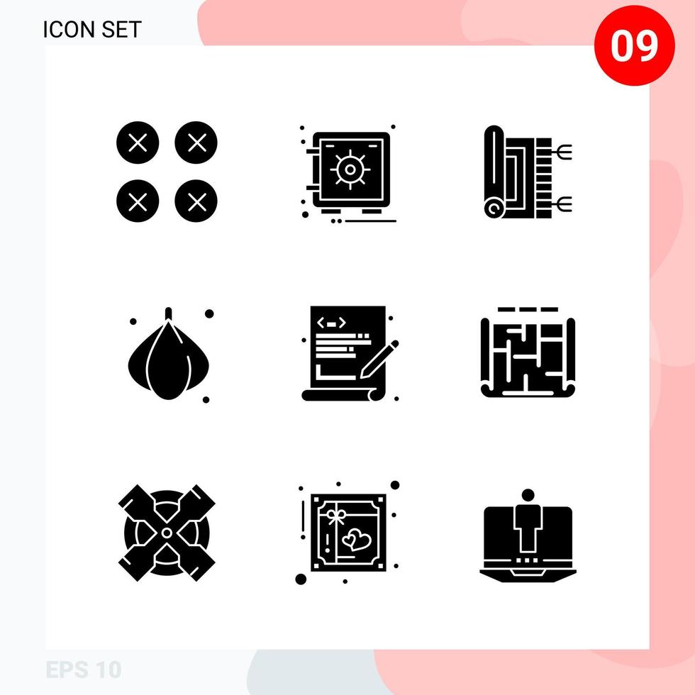 Vektorpaket mit 9 Symbolen im soliden Stil kreatives Glyphenpaket isoliert auf weißem Hintergrund für Web und mobile kreative schwarze Symbolvektorhintergrund vektor