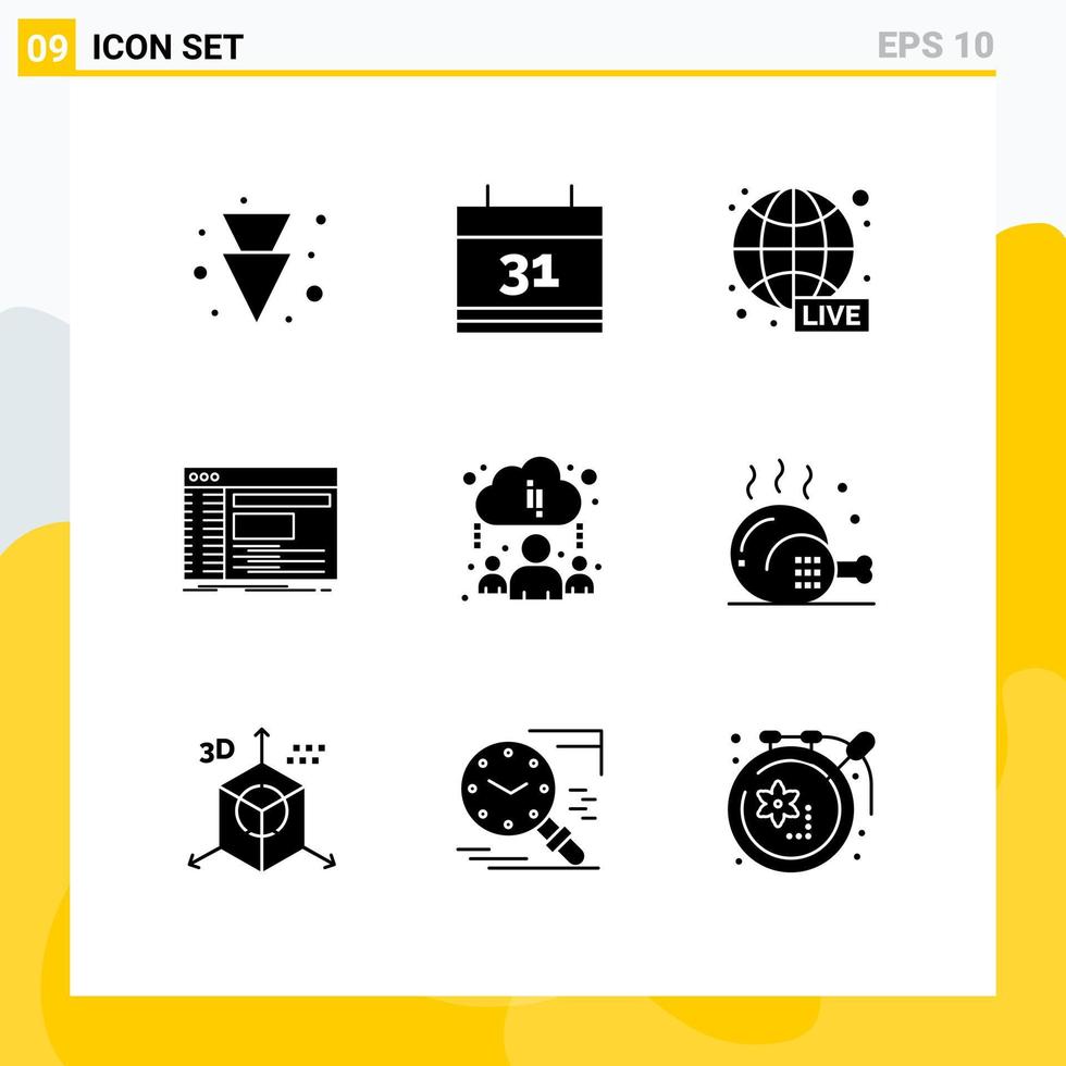 modern uppsättning av 9 fast glyfer pictograph av uppkopplad moln Nyheter programvara panel redigerbar vektor design element