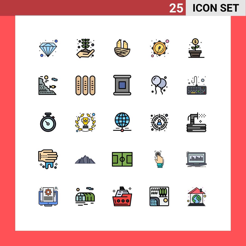 modern uppsättning av 25 fylld linje platt färger pictograph av pengar tillväxt fågel förtjänst trumma redigerbar vektor design element