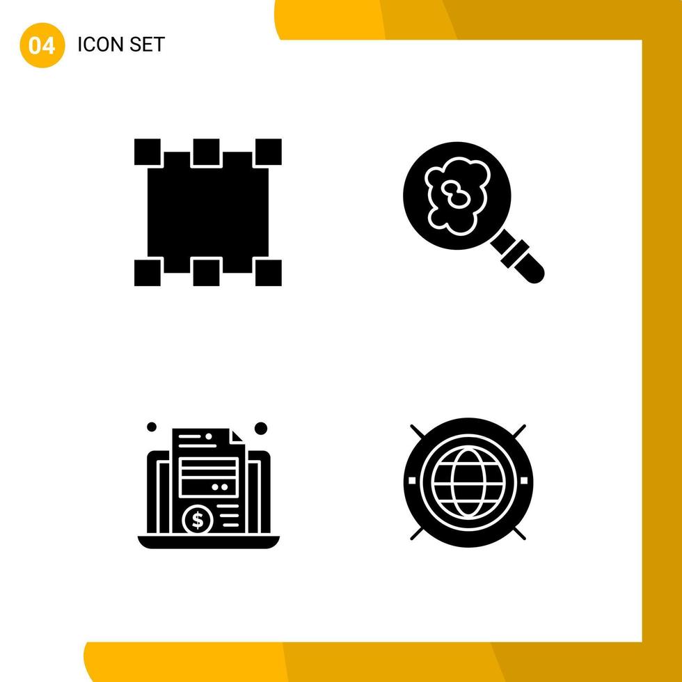 4 Icon Set Solid Style Icon Pack Glyphensymbole isoliert auf weißem Hintergrund für reaktionsschnelle Website, die kreativen schwarzen Icon-Vektorhintergrund entwirft vektor