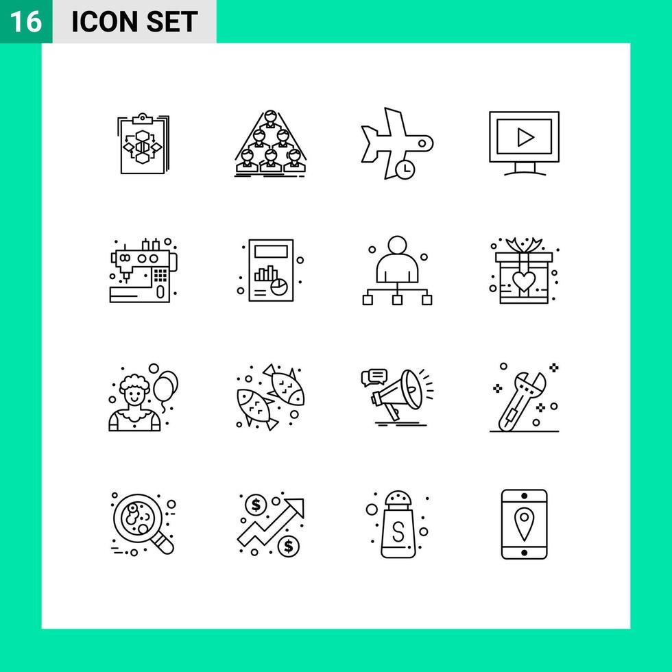 16 tematiska vektor konturer och redigerbar symboler av övervaka transport bygga plan fördröjning redigerbar vektor design element