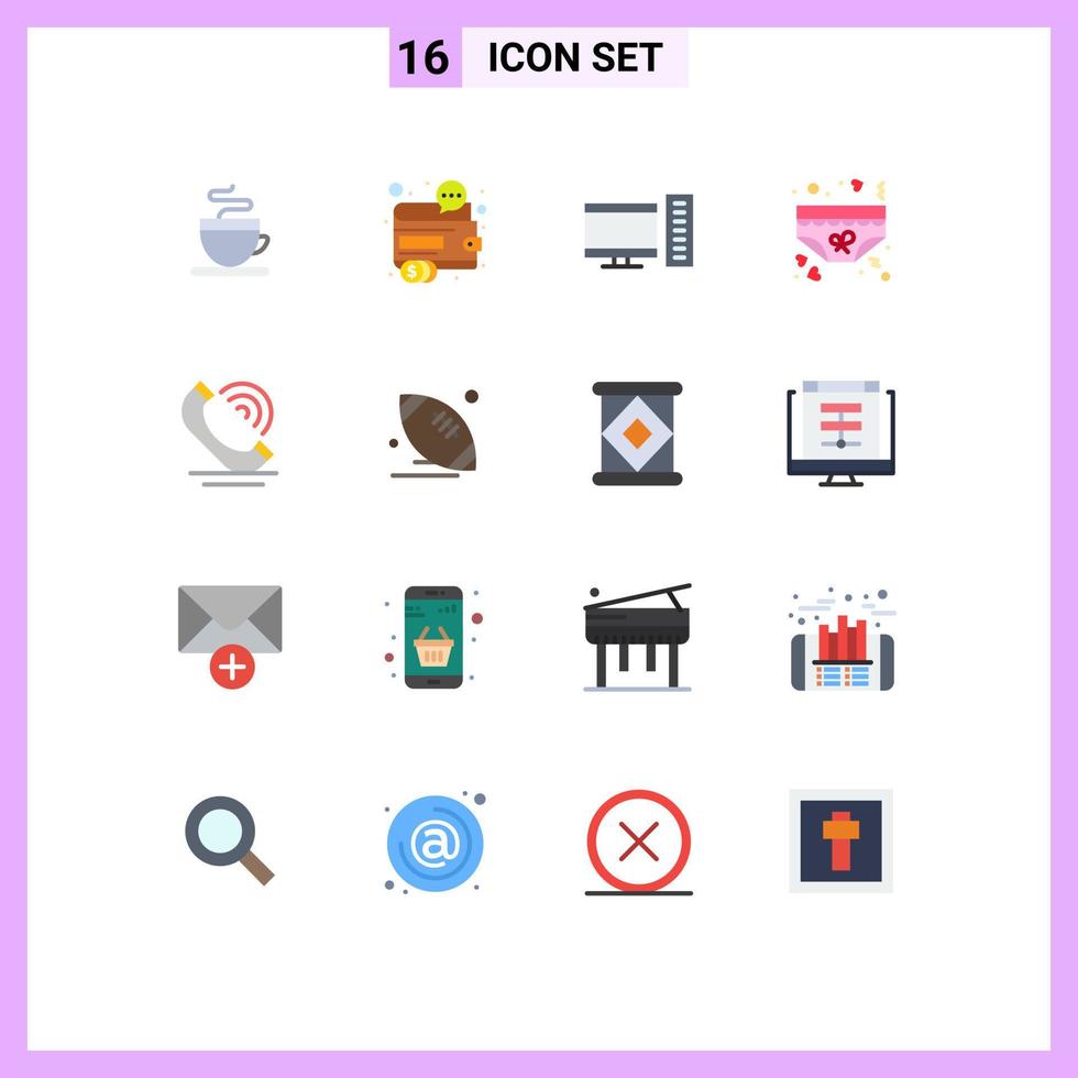mobil gränssnitt platt Färg uppsättning av 16 piktogram av ring upp underkläder dator kalsonger Kläder redigerbar packa av kreativ vektor design element