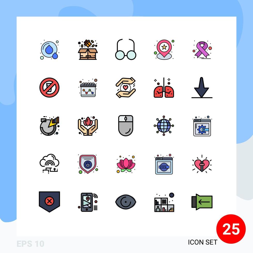 Aktienvektor-Icon-Pack mit 25 Zeilenzeichen und Symbolen für die Fastenonkologie Lesen Sie Krebsstern editierbare Vektordesign-Elemente vektor