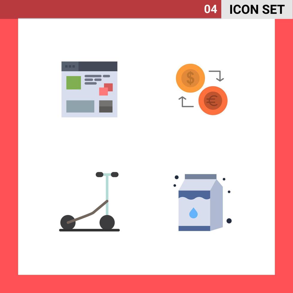 packa av 4 modern platt ikoner tecken och symboler för webb skriva ut media sådan som browser euro webb mynt finansiell redigerbar vektor design element