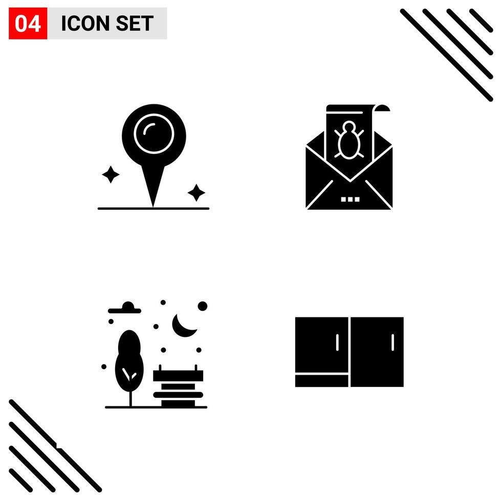 Pixel perfekter Satz von 4 soliden Symbolen Glyphen-Icon-Set für Website-Design und mobile Anwendungen Schnittstelle kreativer schwarzer Icon-Vektor-Hintergrund vektor