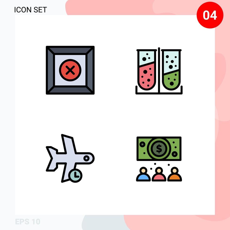 uppsättning av 4 vektor fylld linje platt färger på rutnät för låda plan anordning laboratorium testa transport redigerbar vektor design element
