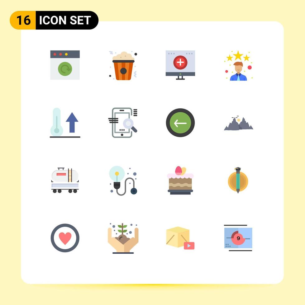 modern uppsättning av 16 platt färger pictograph av meteorologi stjärna dator betyg bäst redigerbar packa av kreativ vektor design element