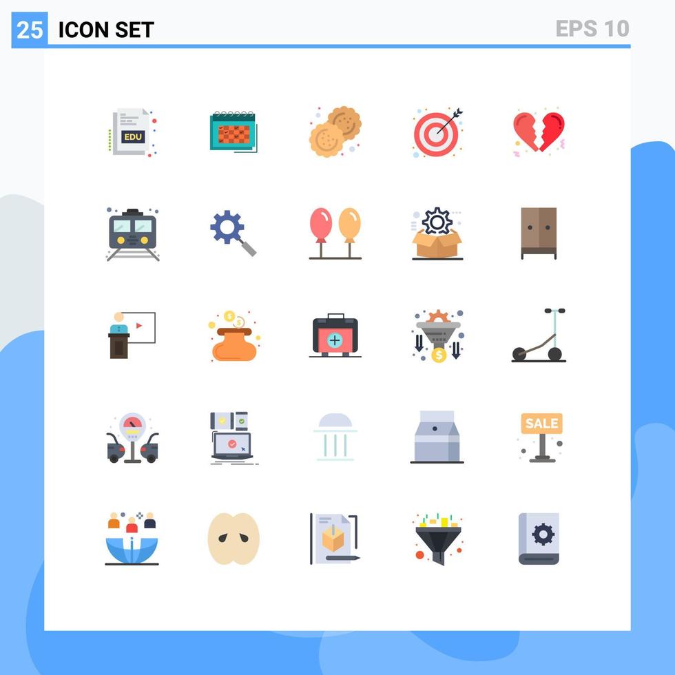 Gruppe von 25 flachen Farbzeichen und Symbolen für Zielpfeil-Planungsschneider-Kekse editierbare Vektordesign-Elemente vektor