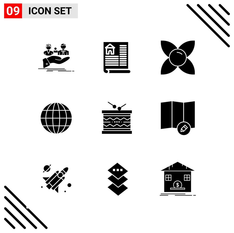 Pixel perfekter Satz von 9 soliden Symbolen Glyphen-Icon-Set für Website-Design und mobile Anwendungen Schnittstelle kreativer schwarzer Icon-Vektor-Hintergrund vektor