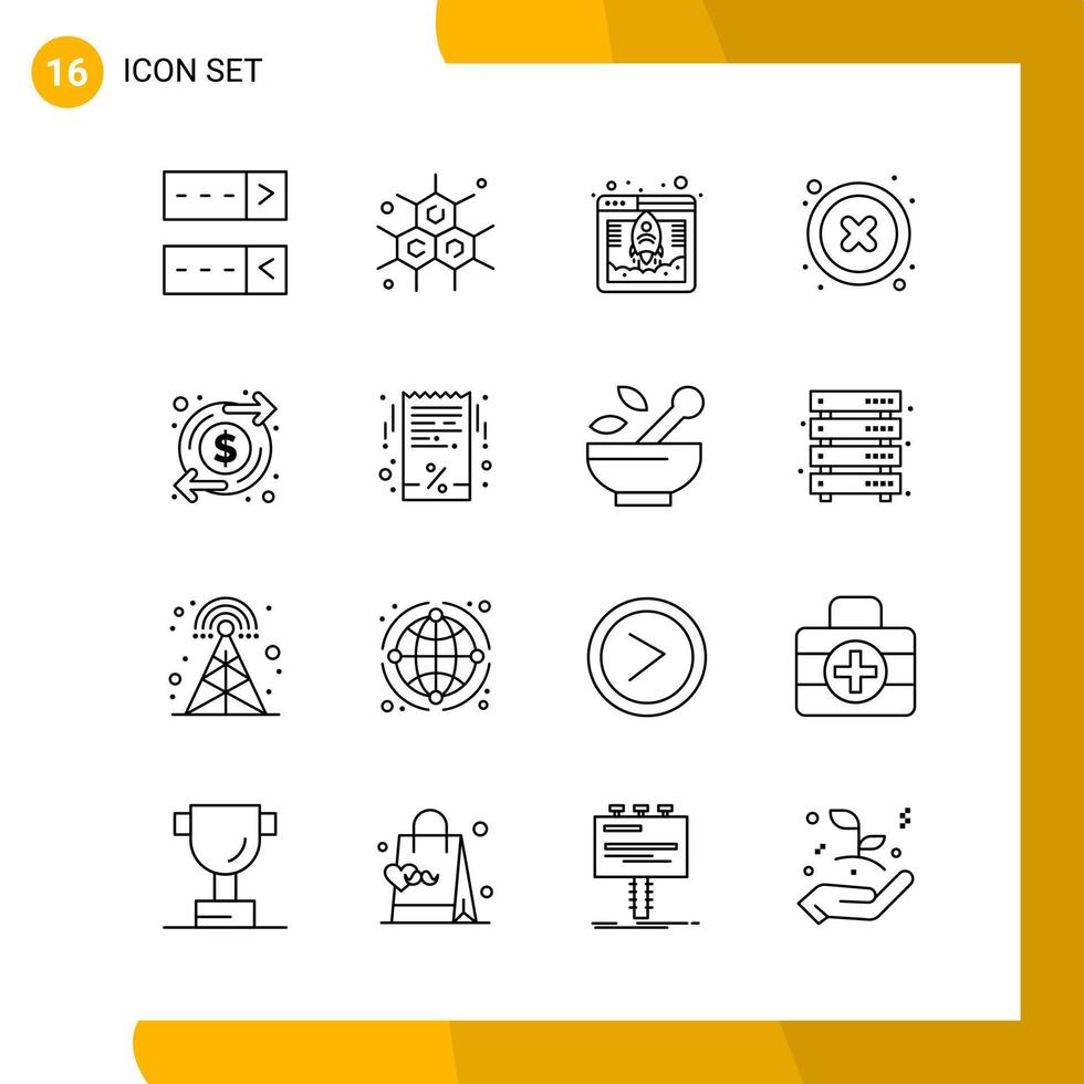 16 Icon Set Line Style Icon Pack Umrisssymbole isoliert auf weißem Hintergrund für responsive Website, die kreativen schwarzen Icon-Vektorhintergrund entwirft vektor