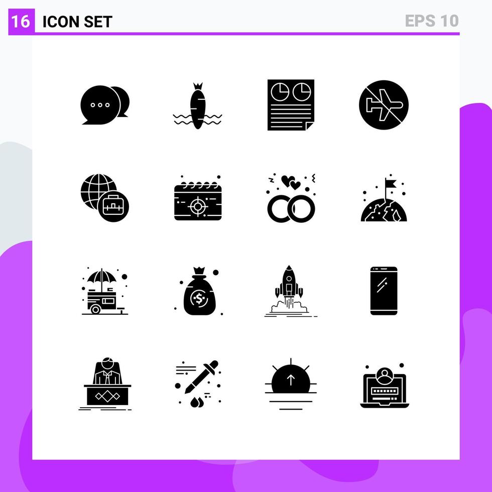 fast glyf packa av 16 universell symboler av internationell företag av dokumentera flygande flygplats redigerbar vektor design element