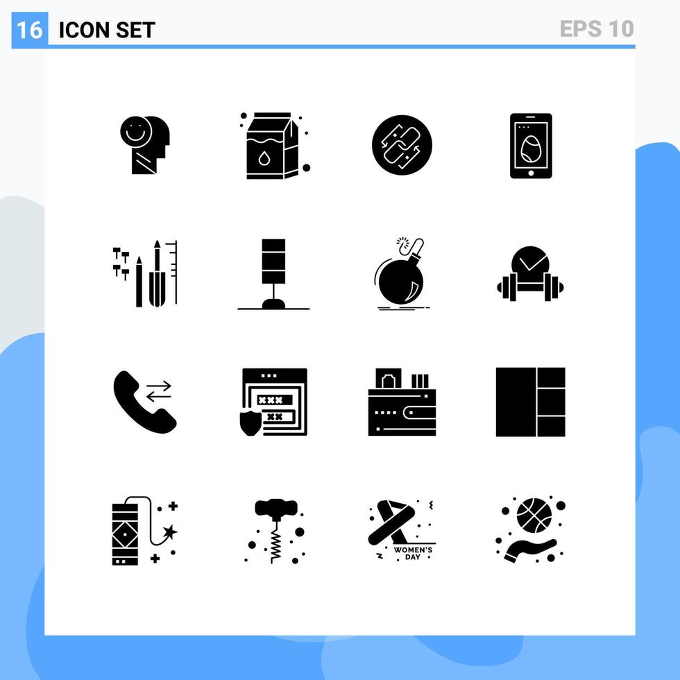 moderner Satz von 16 soliden Glyphen und Symbolen wie bearbeitbare Vektordesignelemente für die Reparatur von Zellverknüpfungen vektor