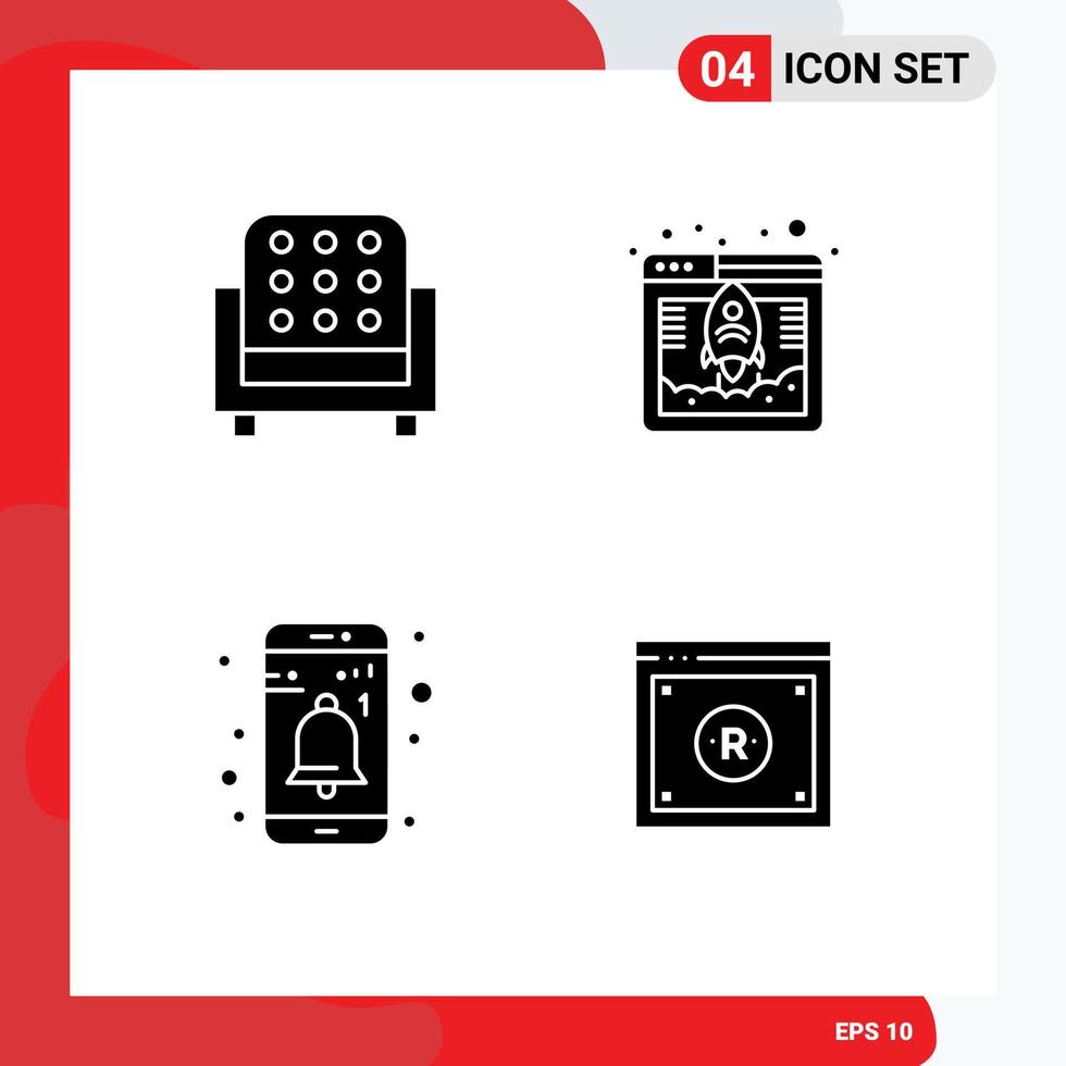 piktogram uppsättning av 4 enkel fast glyfer av möbel gränssnitt soffa snabb användare redigerbar vektor design element