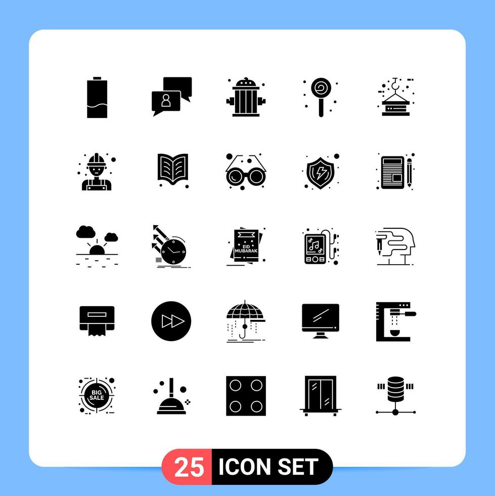 25 universelle solide Glyphenzeichen Symbole von Kranich-Lollipop-Benutzer-Halloween-Outfit editierbare Vektordesign-Elemente vektor