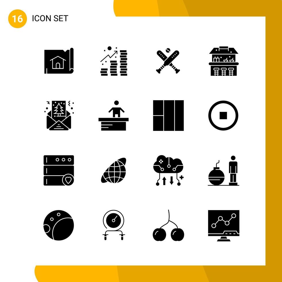 16 Icon Set Solid Style Icon Pack Glyphensymbole isoliert auf weißem Hintergrund für responsive Website, die kreativen schwarzen Icon-Vektorhintergrund entwirft vektor