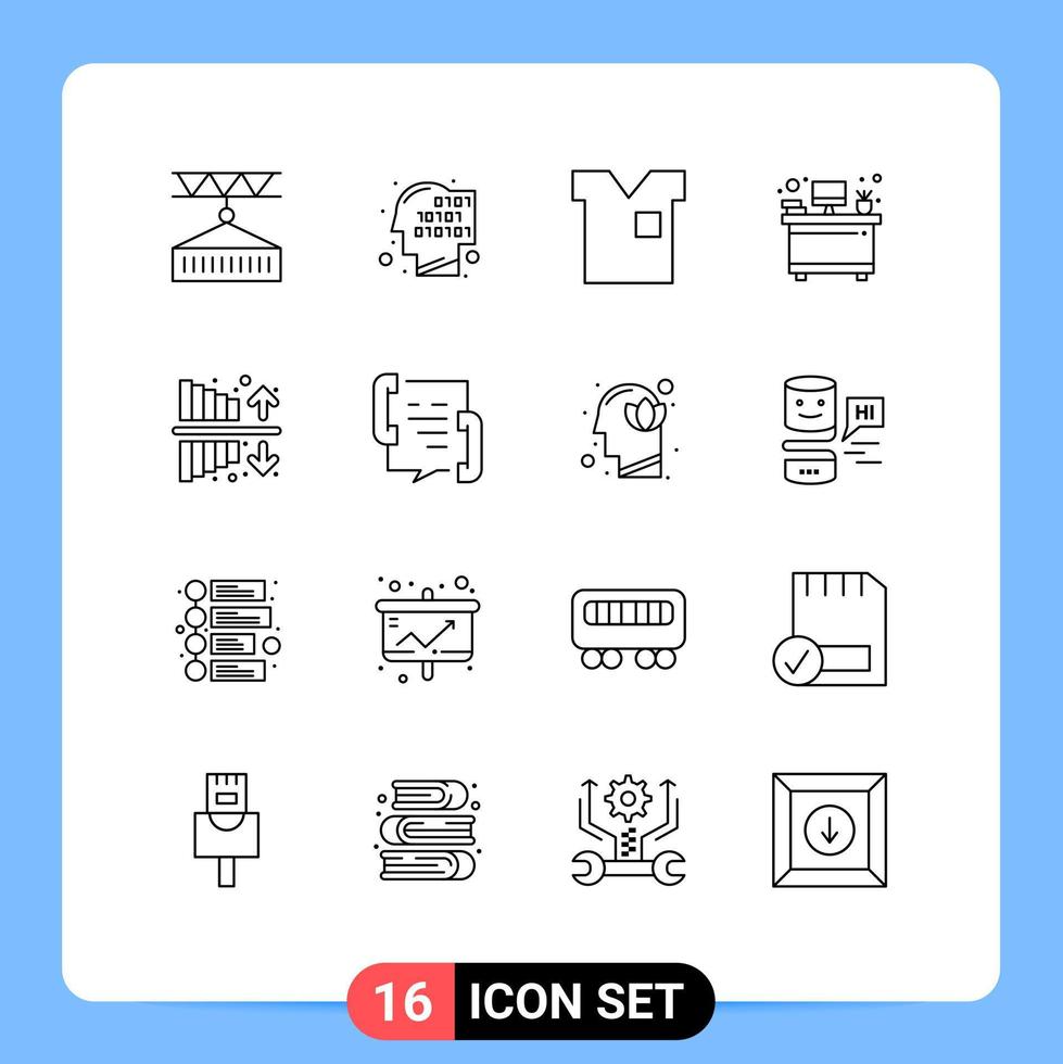 Aktienvektor-Icon-Pack mit 16 Zeilenzeichen und Symbolen für Ausgaben Innenerkennung Schreibtischhemd editierbare Vektordesign-Elemente vektor