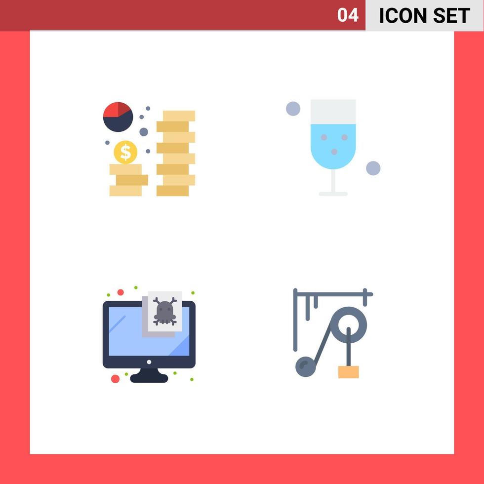 Flaches Icon-Paket mit 4 universellen Symbolen für Münzglas-Economy-Drink-Monitor editierbare Vektordesign-Elemente vektor