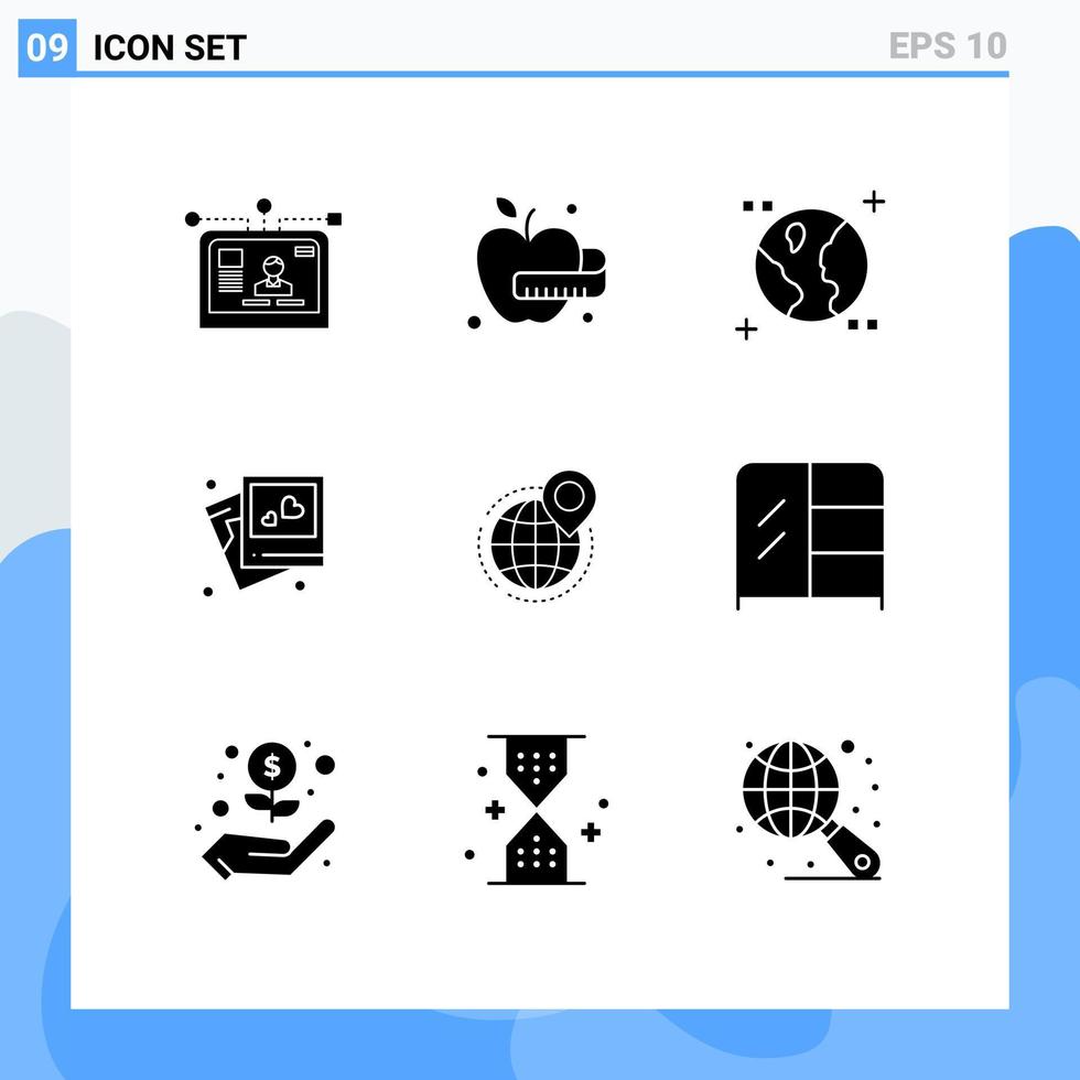 piktogram uppsättning av 9 enkel fast glyfer av kontor företag jord klot hjärta redigerbar vektor design element