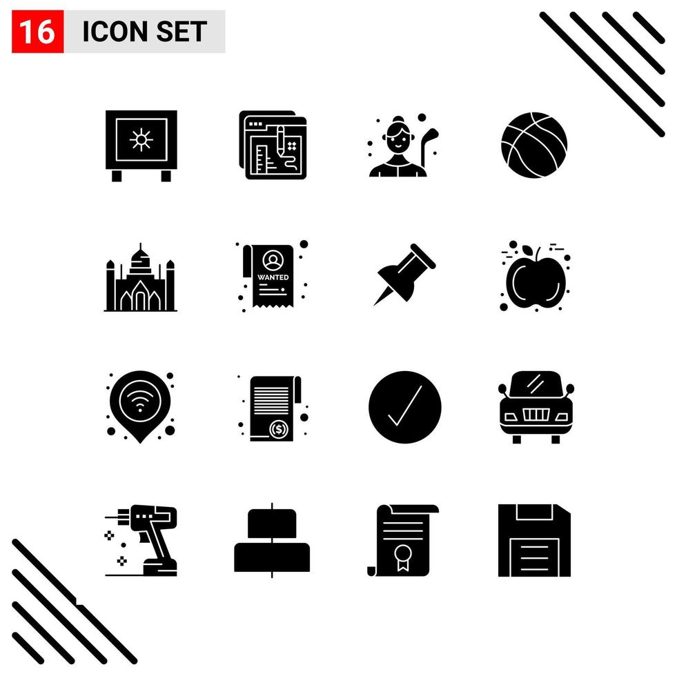 Pixel perfekter Satz von 16 soliden Symbolen Glyphen-Icon-Set für Website-Design und mobile Anwendungen Schnittstelle kreativer schwarzer Icon-Vektor-Hintergrund vektor