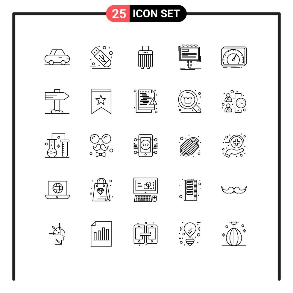 stock vektor ikon packa av 25 linje tecken och symboler för hastighet instrumentbräda handväska promo reklam redigerbar vektor design element
