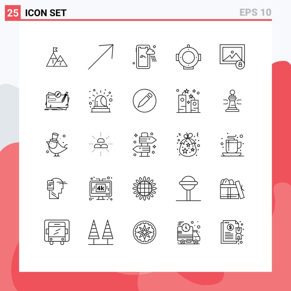 uppsättning av 25 modern ui ikoner symboler tecken för låsa marin rätt roder väder redigerbar vektor design element