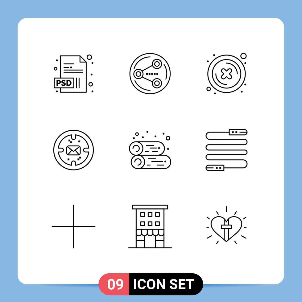 satz von 9 modernen ui-symbolen symbole zeichen für kaminkabine cross mail finanzierung editierbare vektordesignelemente vektor