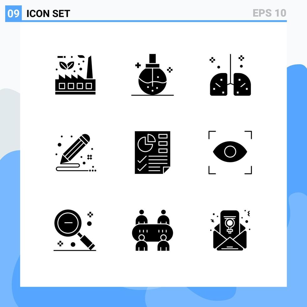 modern uppsättning av 9 fast glyfer och symboler sådan som dokumentera Färg hälsa medicin lungor redigerbar vektor design element