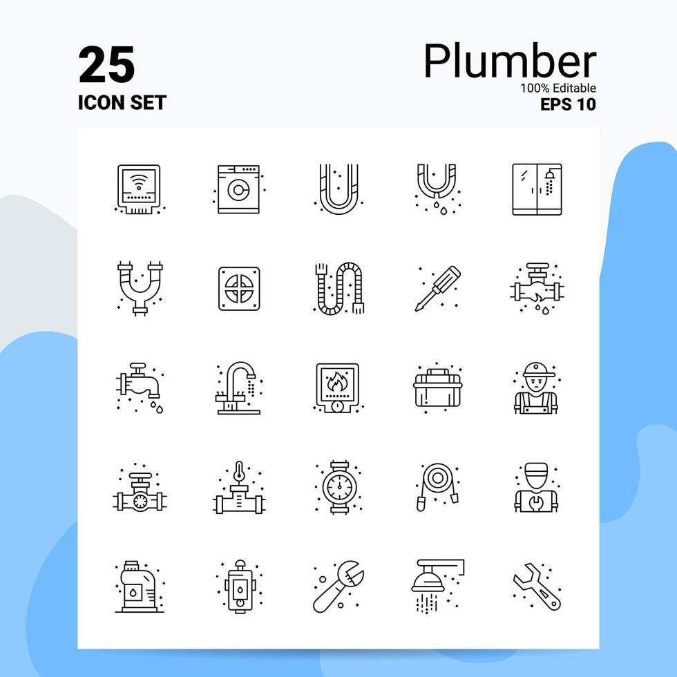 25 Klempner-Icon-Set 100 bearbeitbare Eps 10-Dateien Business-Logo-Konzept-Ideen-Line-Icon-Design vektor