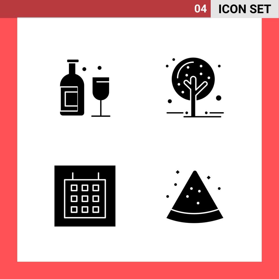 Glyphensymbole im soliden Stil mit 4 Symbolen auf weißem Hintergrund Einfache Zeichen für die allgemeine Gestaltung eines kreativen schwarzen Symbolvektorhintergrunds vektor