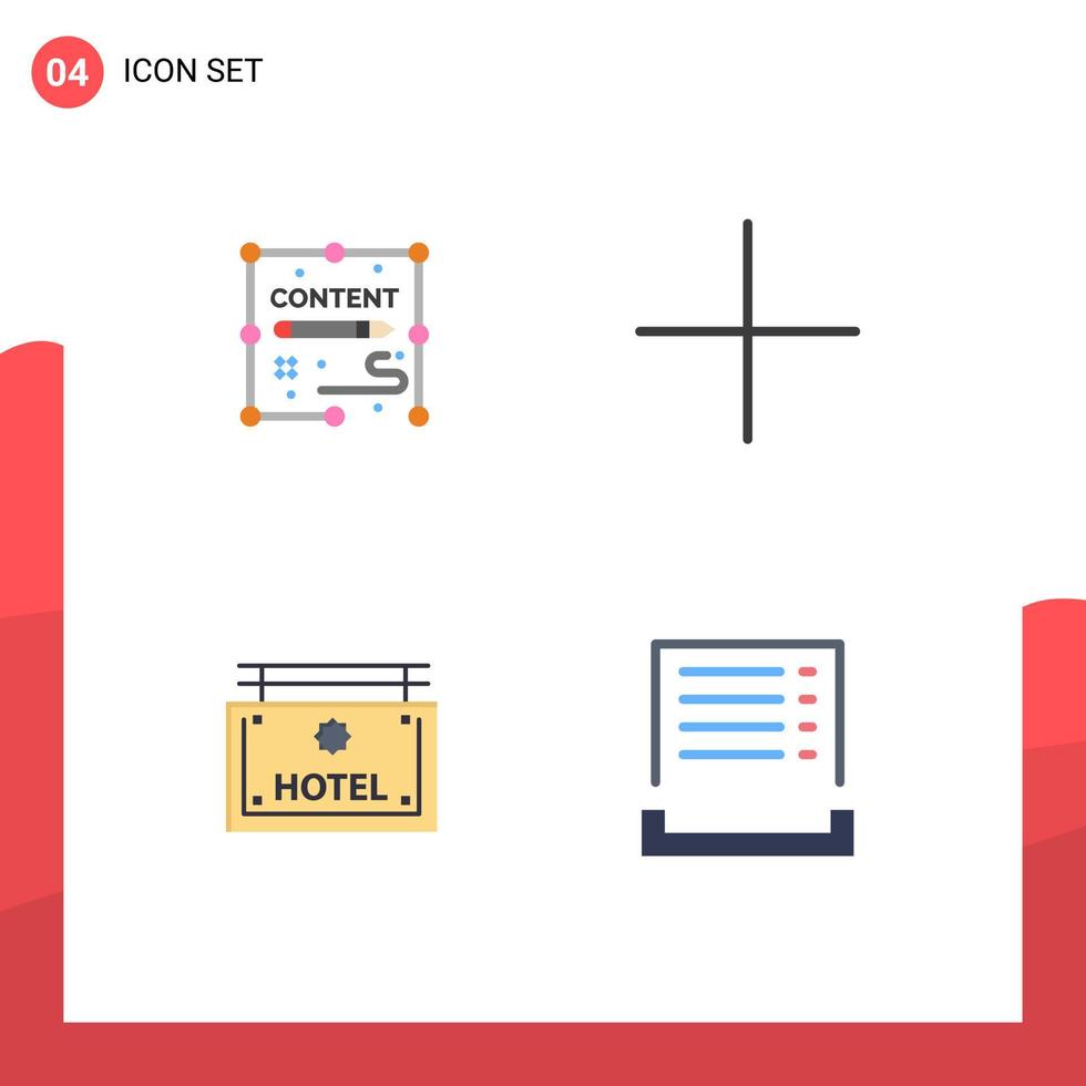 Gruppe von 4 modernen flachen Symbolen, die für das Design von Inhaltstafeln plus bearbeitbare Vektordesignelemente für Rechnungen festgelegt wurden vektor